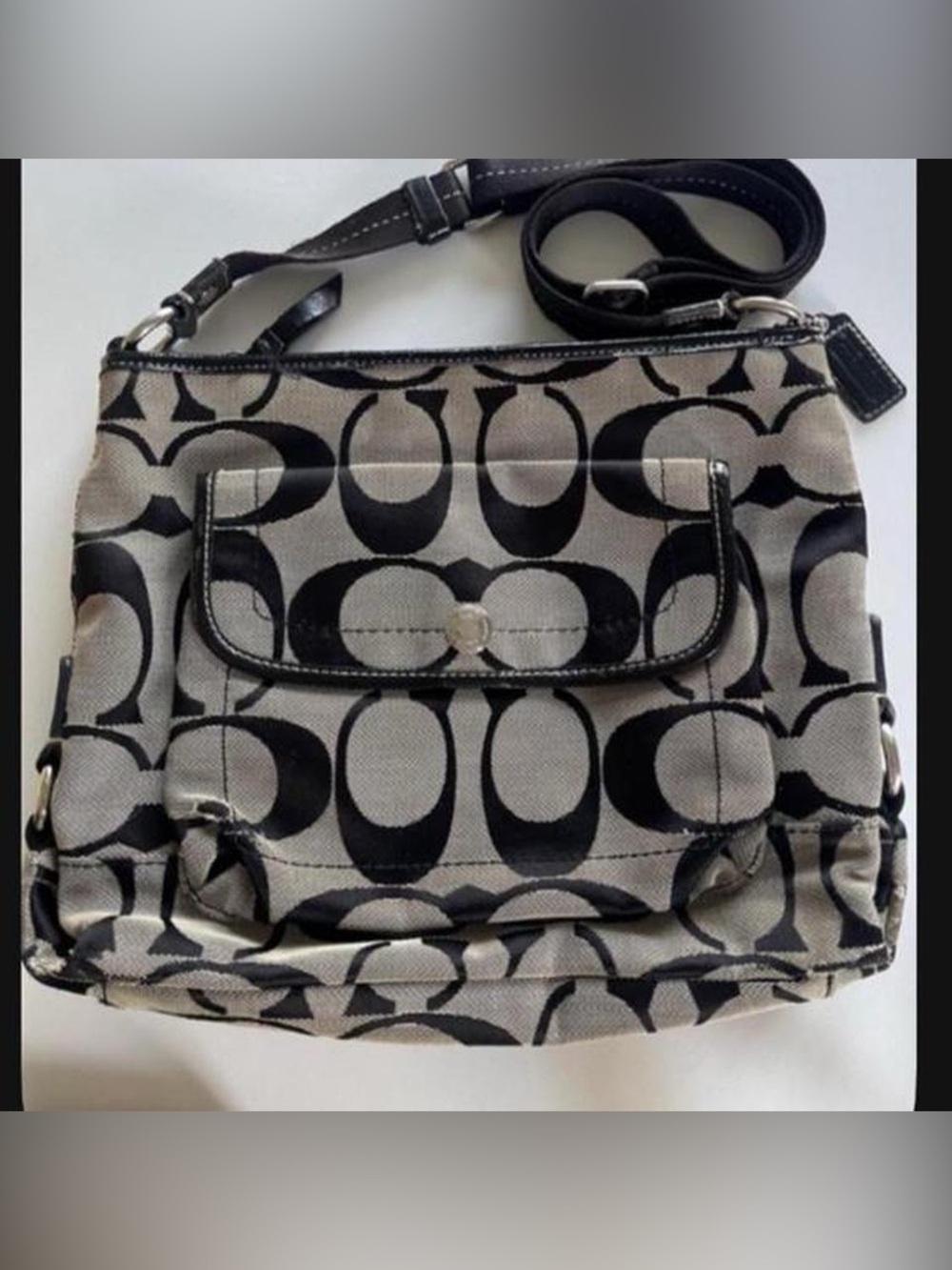 Coach black and beige / grey monogram crossbody bag